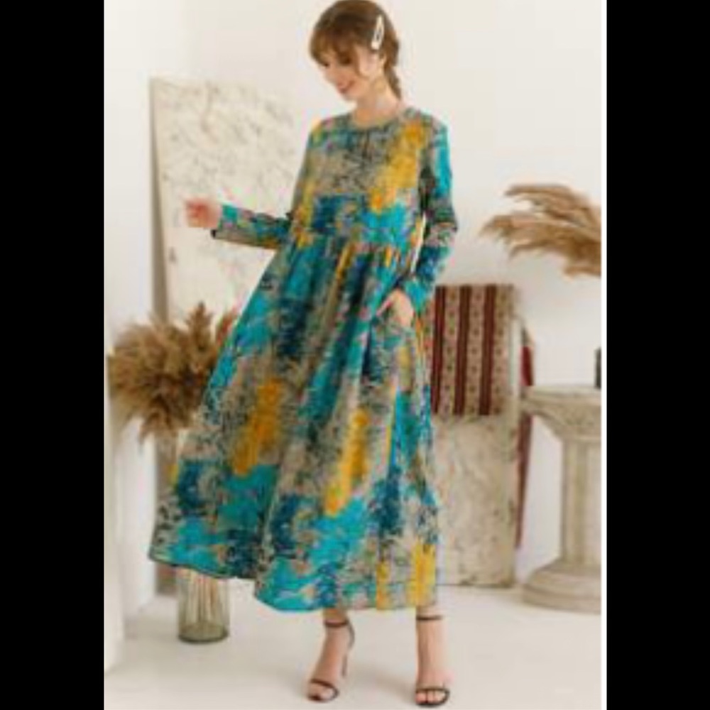 All over print slant pocket front smock dress